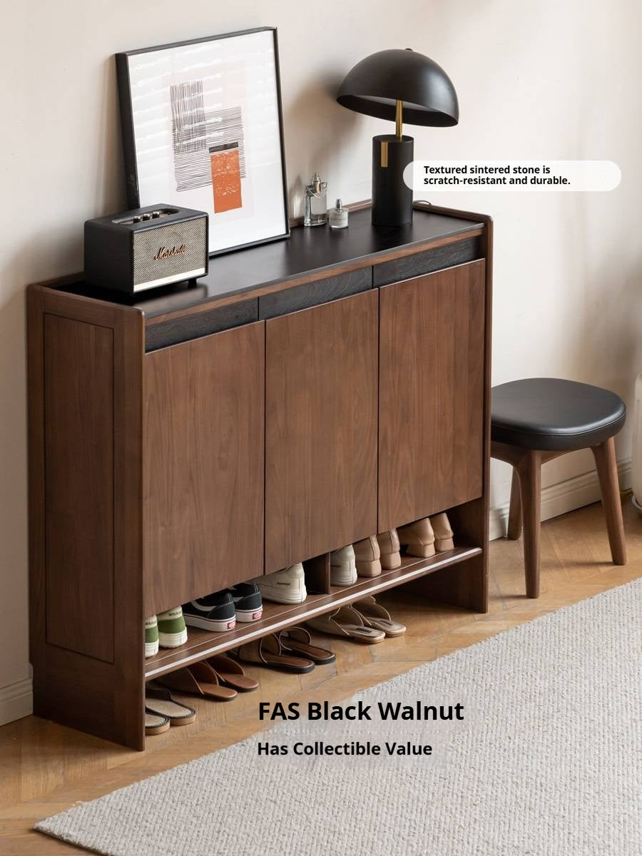 Black Walnut, Oak Solid Wood Italian Style Light Luxury Shoe Cabinet