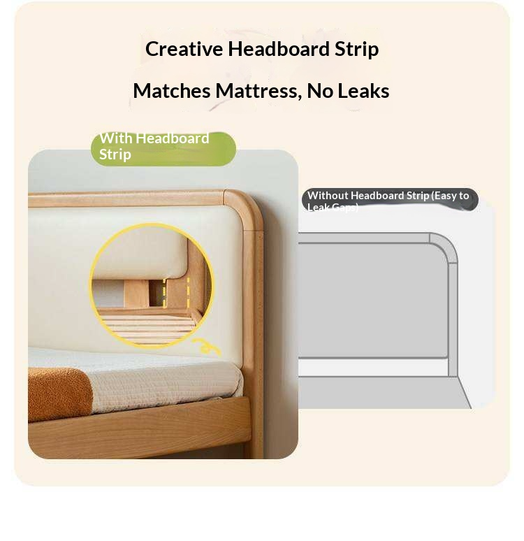 Beech Solid Wood Kids Bed with Adjustable Height and Rounded Corner Headboard