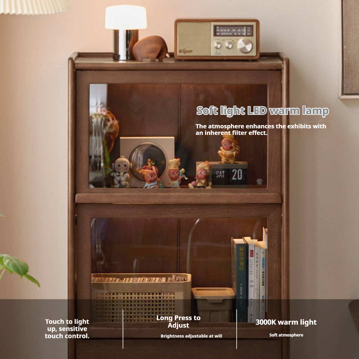 Sandalwood Solid Wood Side Cabinet with Storage and Light