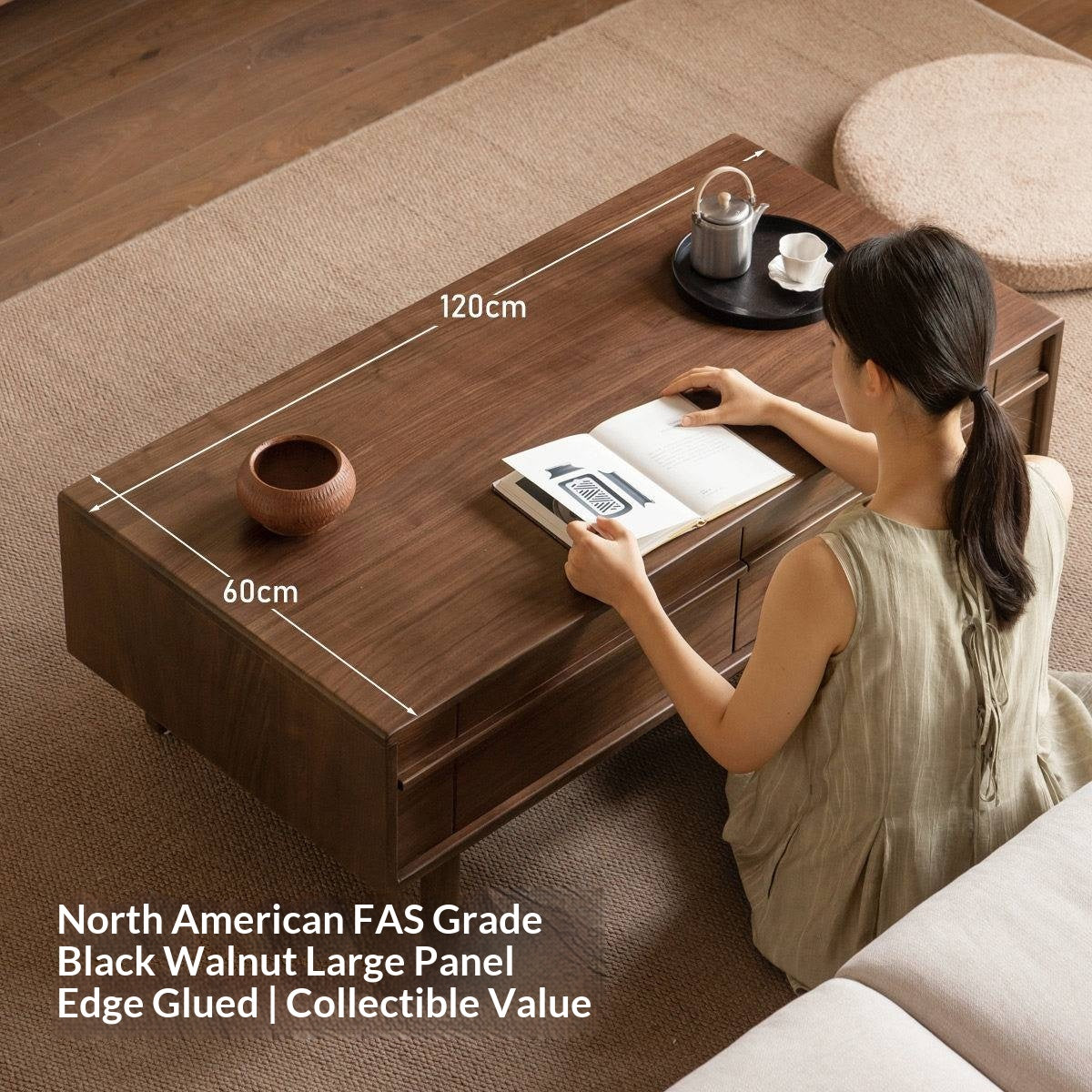 Black Walnut Solid Wood Modern Casual Coffee Table