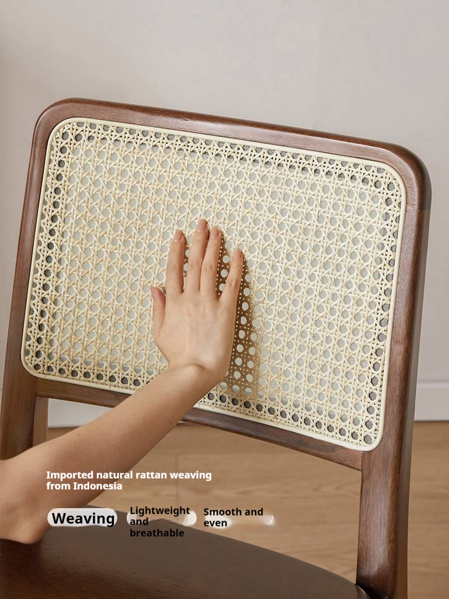 Set 4 pcs Black Walnut, Oak, Beech, Sandalwood Solid Wood Retro Rattan Chair