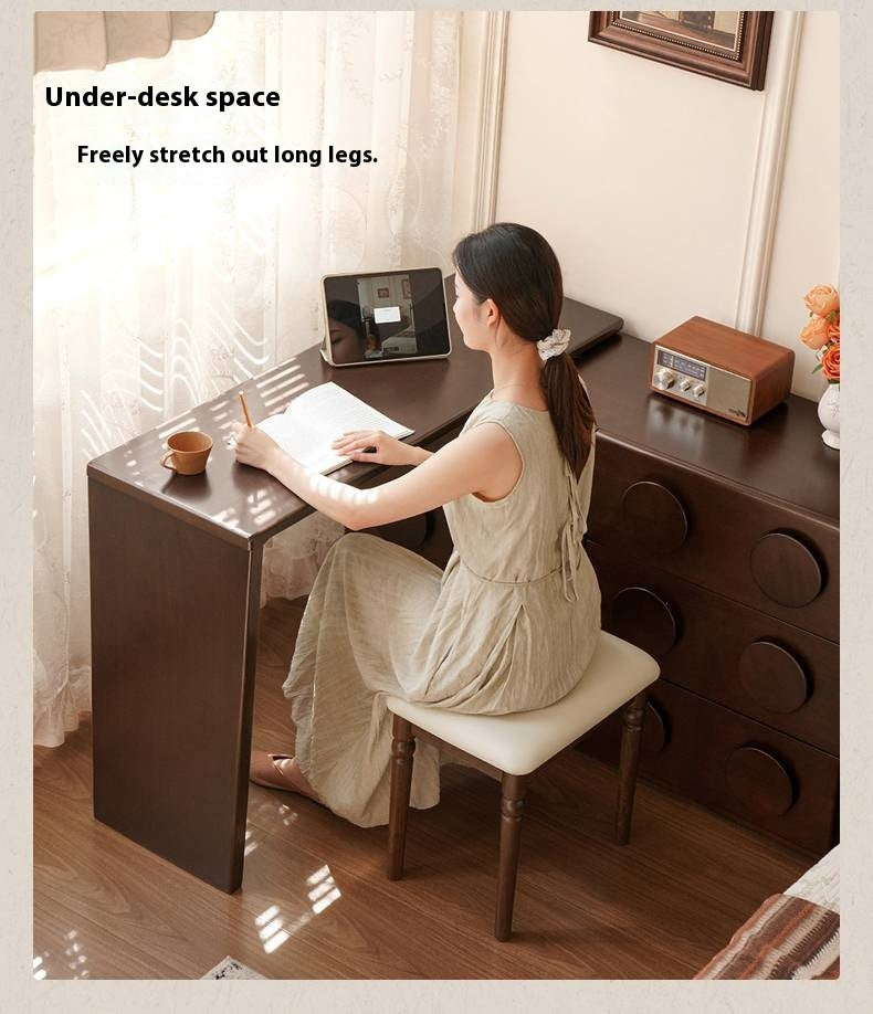 Poplar Solid Wood Retro Medieval Style Rotating Dressing Table