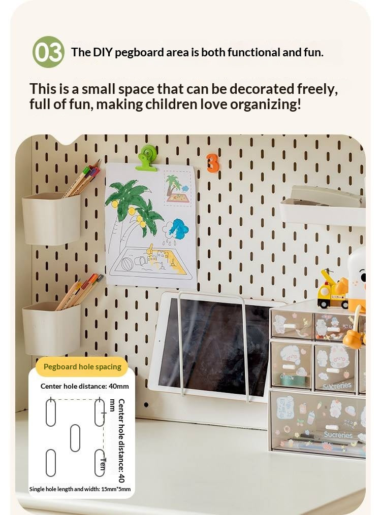Solid RubberWood Cream Style Bookshelf Integrated Kids Table