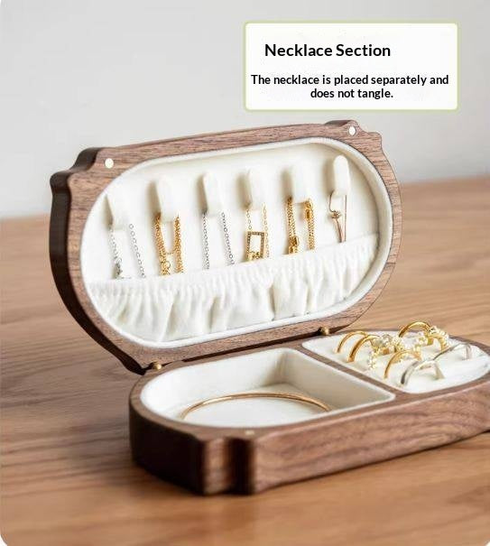 Cherry, Black Walnut Solid Wood Portable Jewelry Box with Multi-Compartment Storage