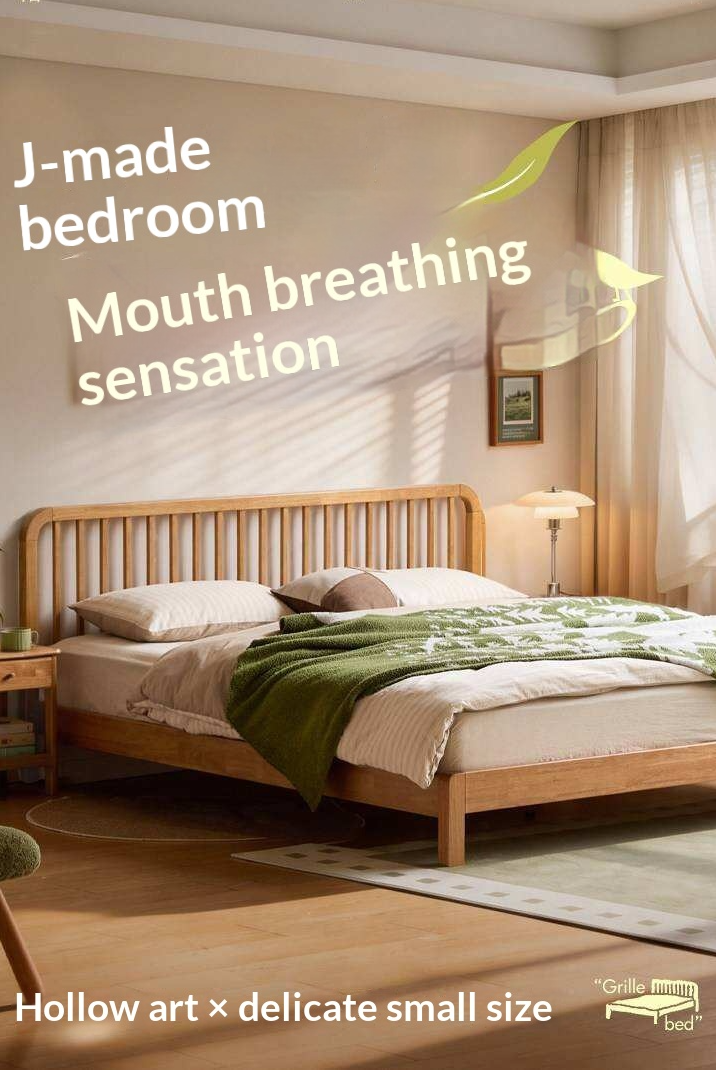 European Beech,Rubberwood Solid Wood Bed Modern Simple