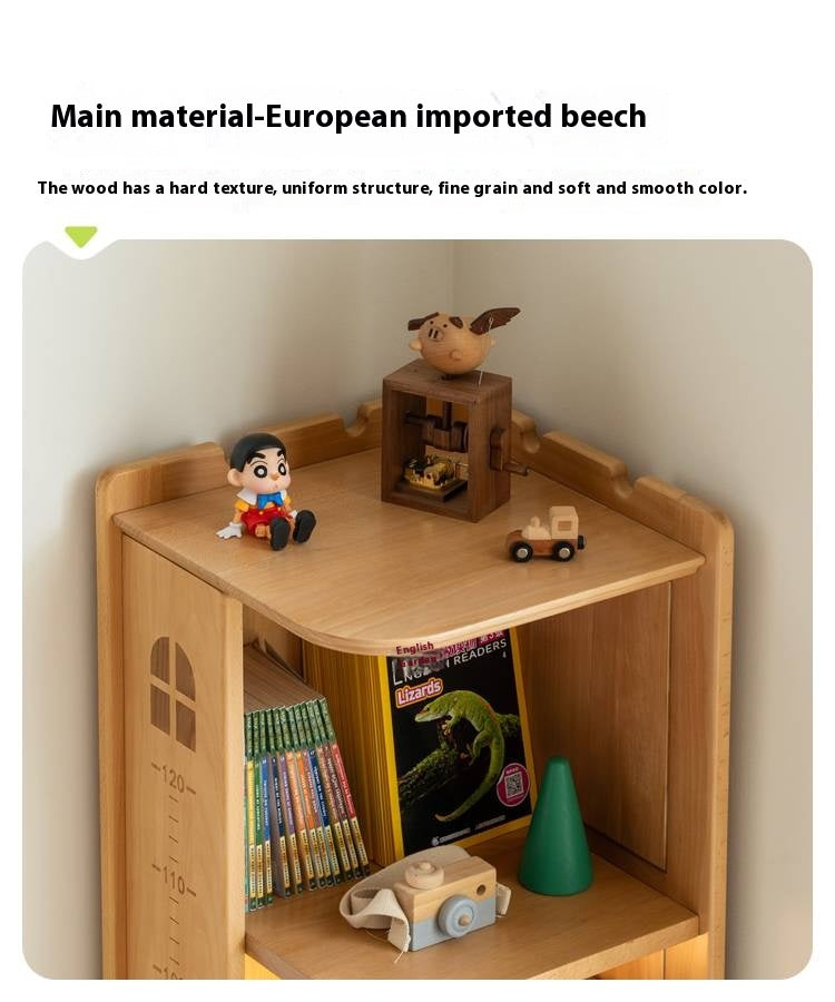 Beech Solid Wood Children's Bookshelf Storage Corner Cabinet