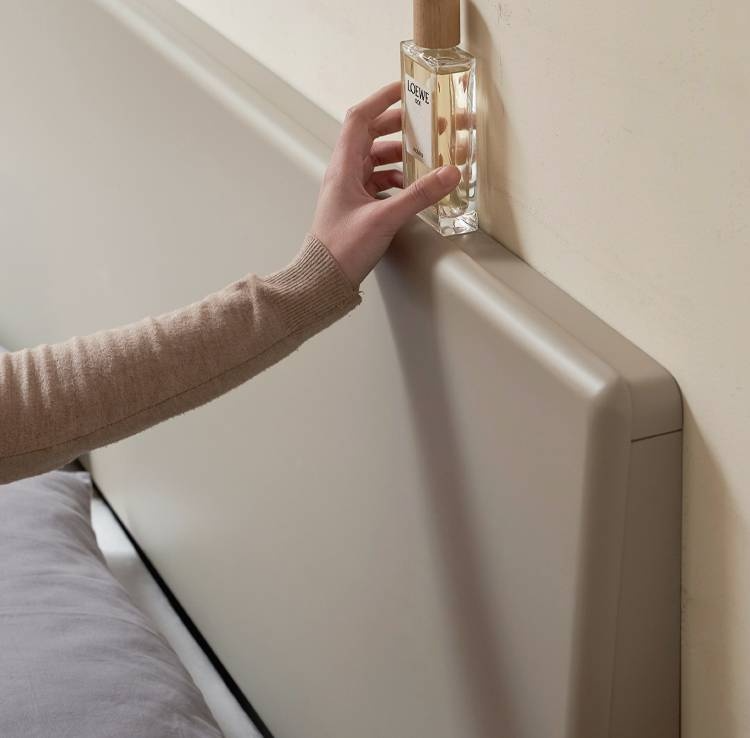 Poplar Solid Wood Floating Bed with Lights, Modern Minimalist