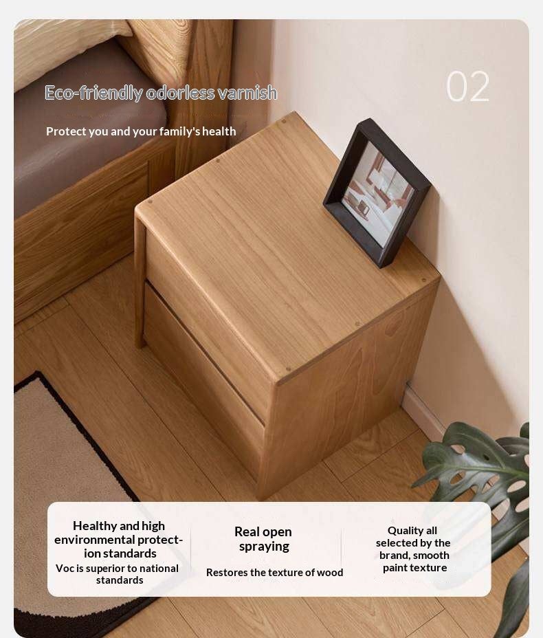 Birch Solid Wood Modern Minimalist Nightstand with Storage Cabinet