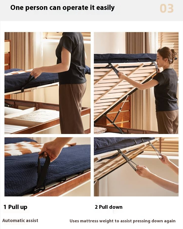 Poplar Solid Wood Bauhaus Style Platform Bed, Headboard-Free Bed