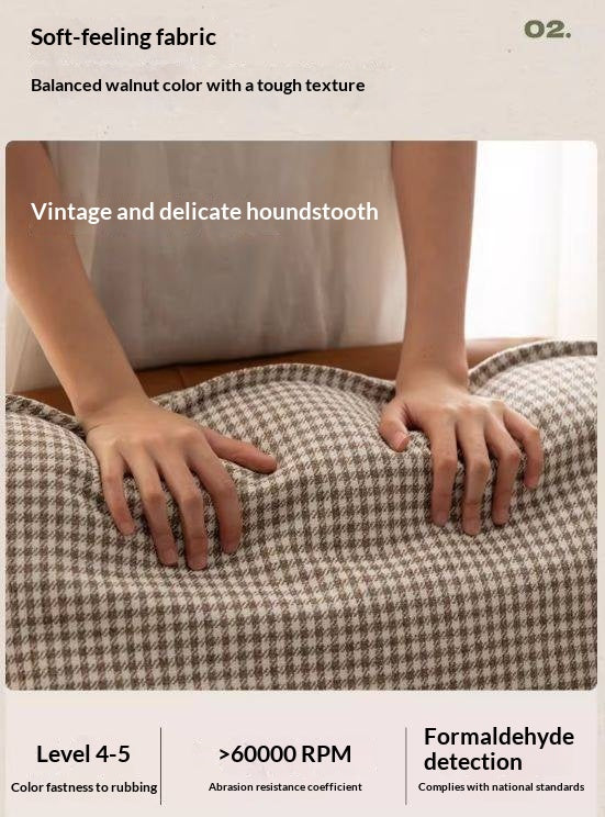 Beech Solid Wood Mid-Century Rocking Accent Chair with Houndstooth Cushion