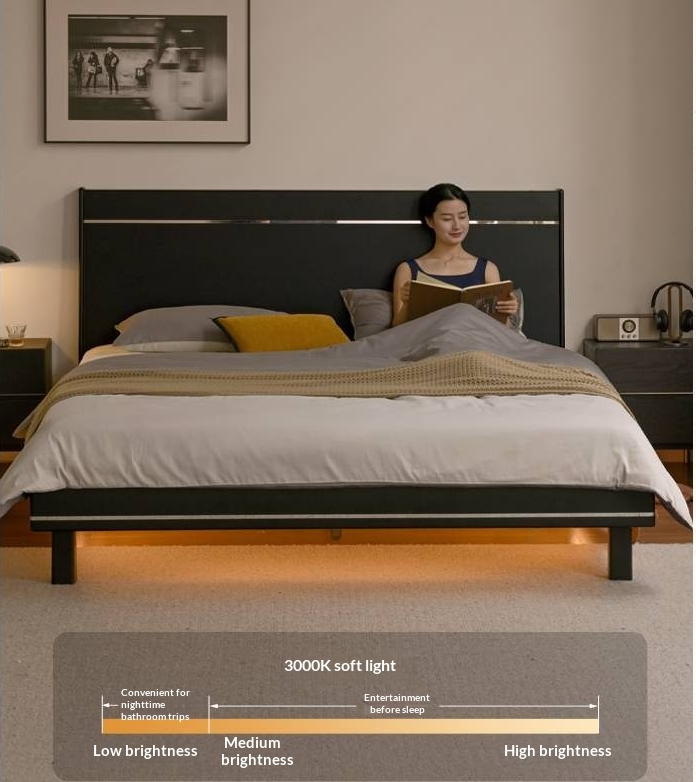 Poplar, Ash Solid Wood Large Board High Headboard Double Household Large Bed