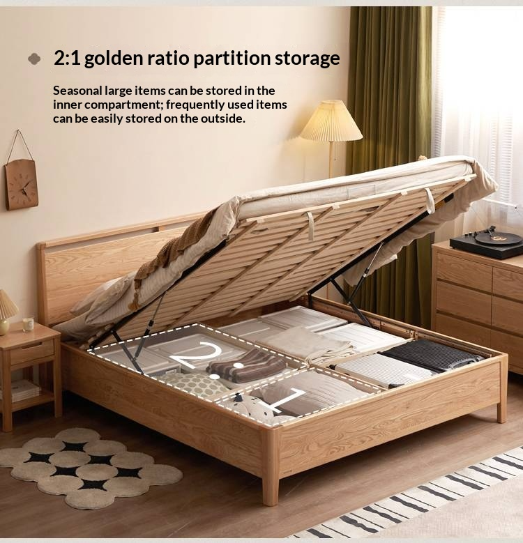 Oak Solid Wood High Box Bed in Modern Minimalist Design