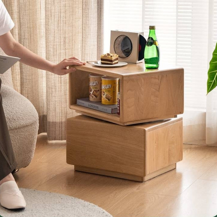 Beech Solid Wood Floor Rotating Side Table