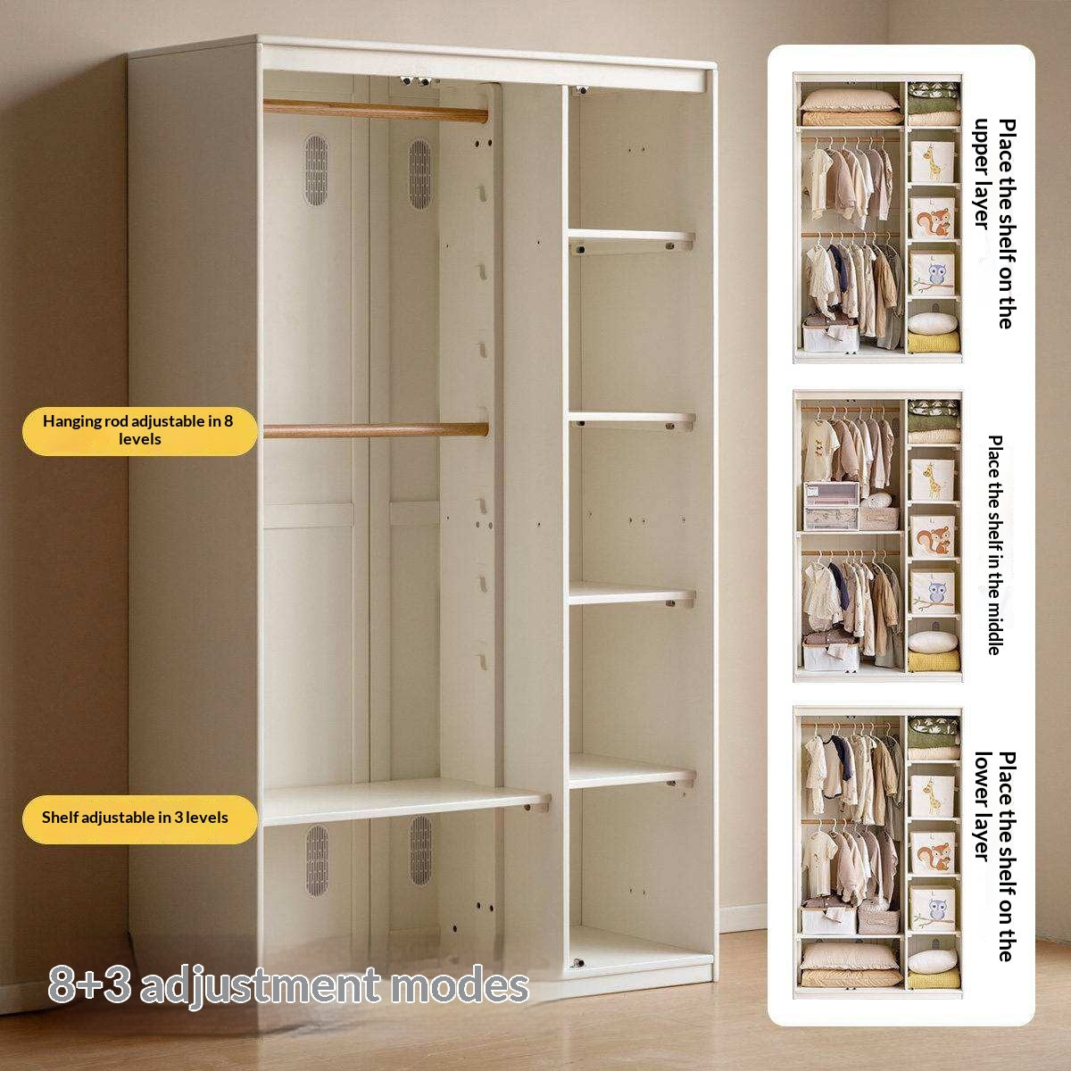 Solid RubberWood Kids Modular Wardrobe Closet with Multi-Size Storage Options