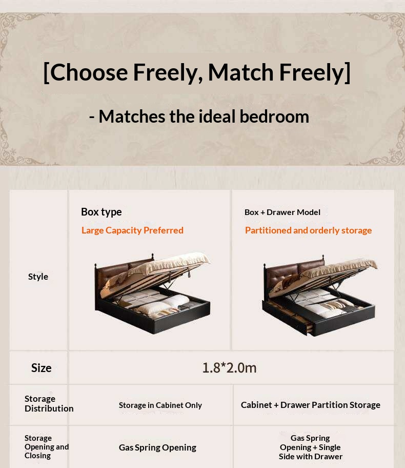 Genuine Leather Luxury Storage Bed with Lift-Up Storage Box Bed