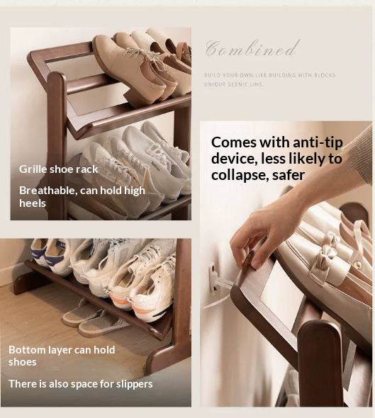 Beech Solid Wood Slim Shoe Rack with Tiered Shelves