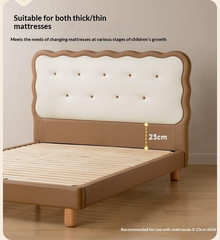 Beech Solid Wood Children's Organic Leather Soft High Headboard Biscuit Bed