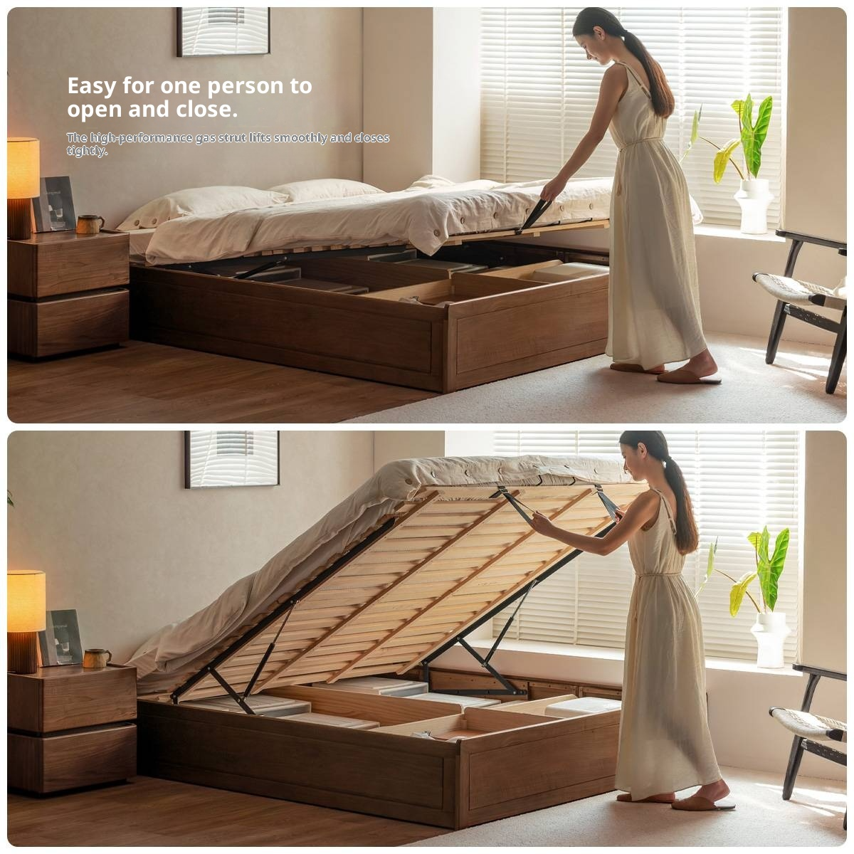 Black Walnut Solid Wood Italian Light Luxury Platform Bed, Headboard-Free Box Bed