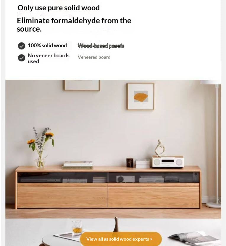 Black Walnut, Oak, Cherry Solid Wood TV Stand Floor Cabinet