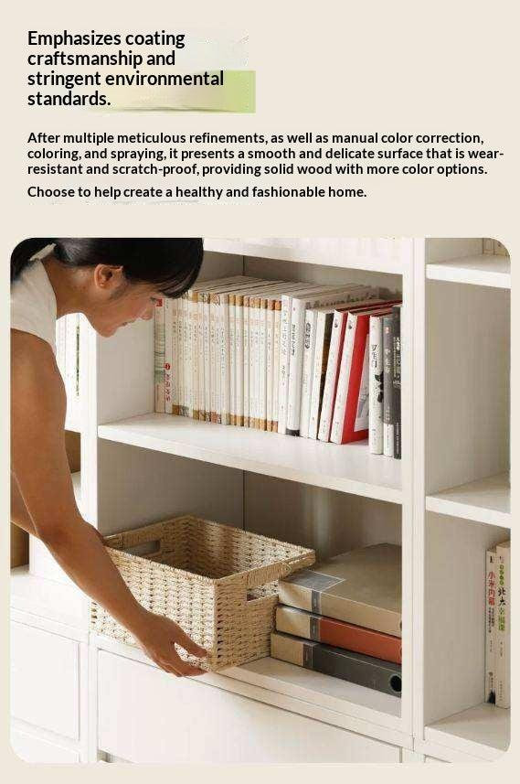 Solid Rubberwood Bookshelf Wall-To-Ceiling Shelf White Cream Style