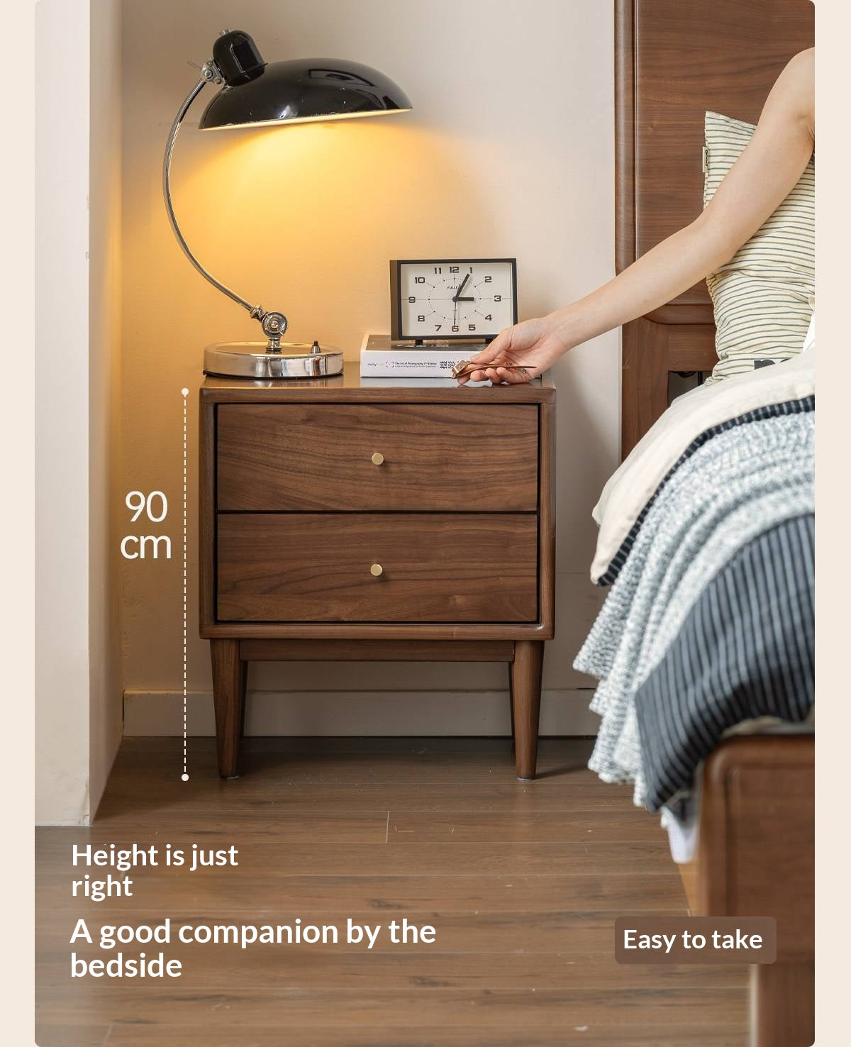 Black Walnut Solid Wood, Solid Longan Hardwood  Nightstand.