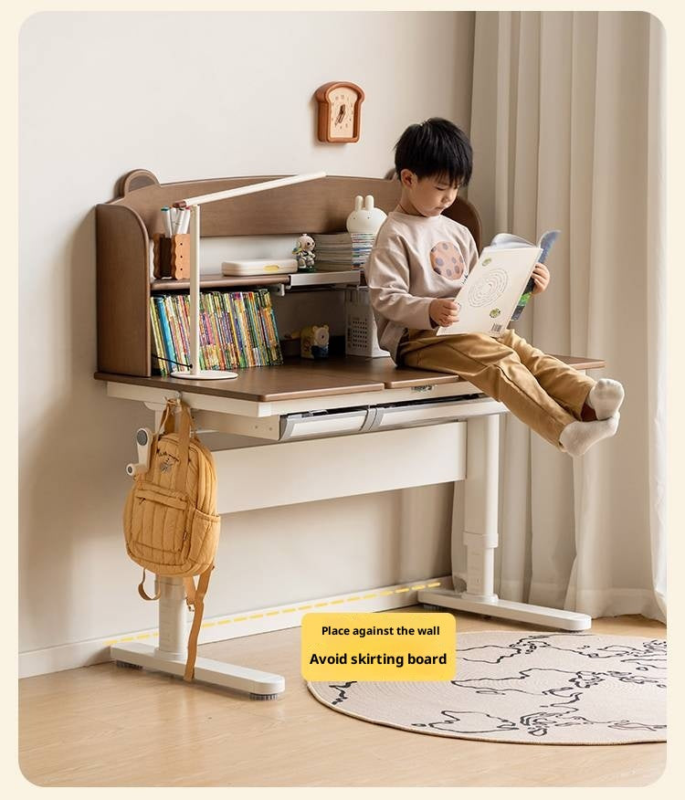 Solid Rubberwood Children s Hand-cranked Height Adjustable Desk