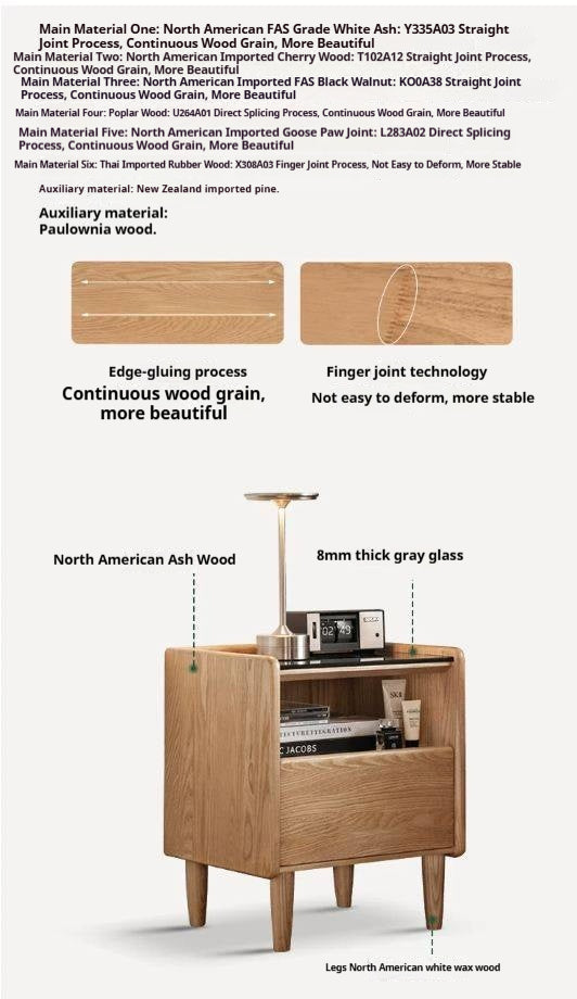 Black Walnut, White Ash, Cherry, Poplar, Tulipwood, Solid Rubberwood Modern Nightstand