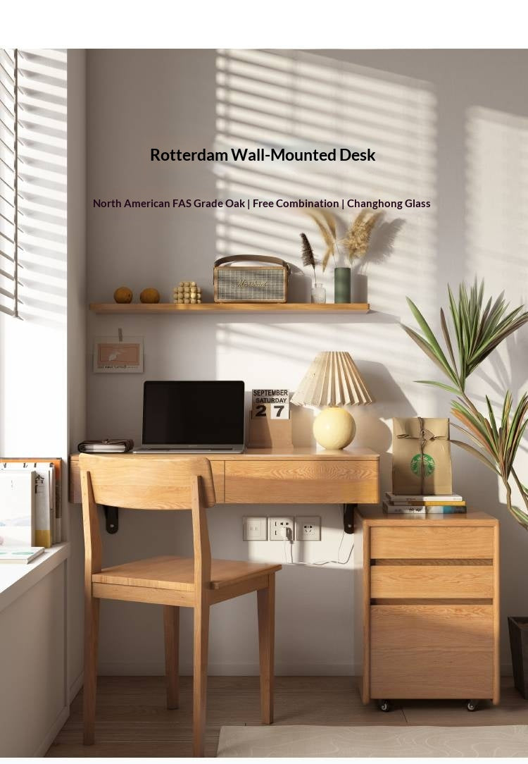 Oak Solid Wood Desk Cabinet with Drawers