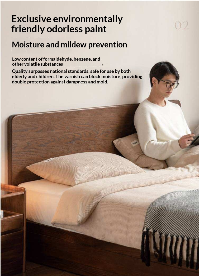 Oak Solid Wood Modern Simple Double Storage Box Bed