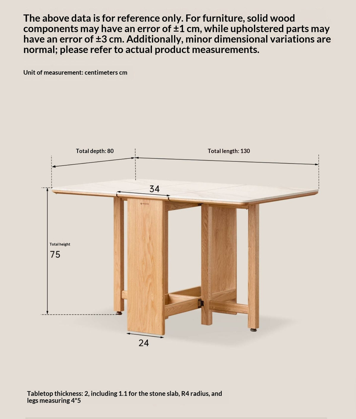 Oak Solid Wood Foldable Dining Table With Rock Slab Surface