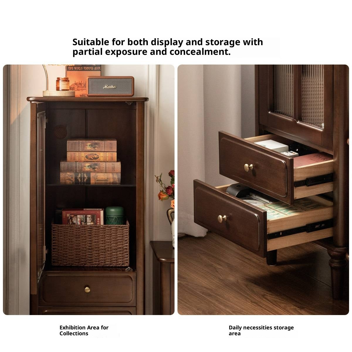 Poplar Solid Wood American Retro Side Cabinet