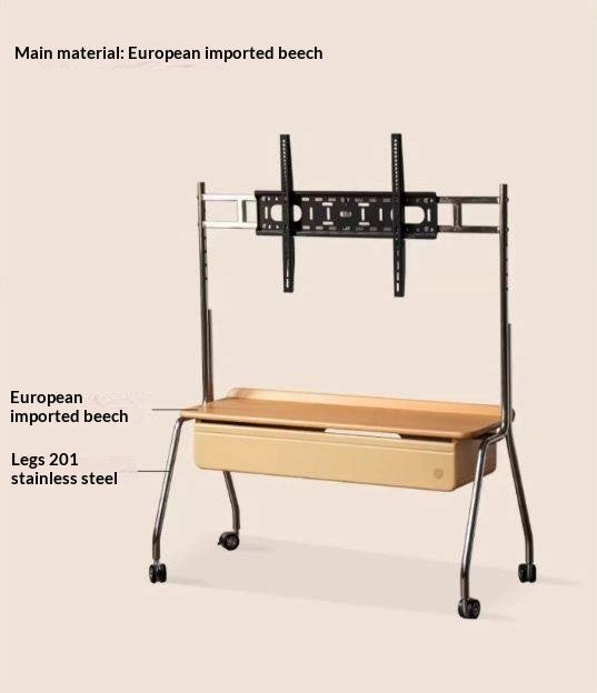 Beech Solid Wood Floor-Standing TV Stand with Modern Minimalist