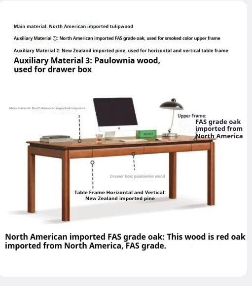 Tulipwood Solid Wood Antique Style Rectangular Office Desk