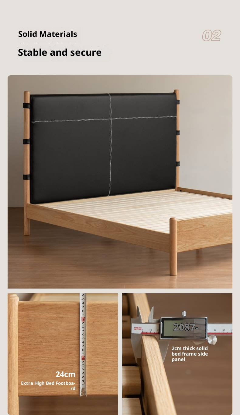 Oak Solid Wood Soft High Backrest Bed Modern Minimalist