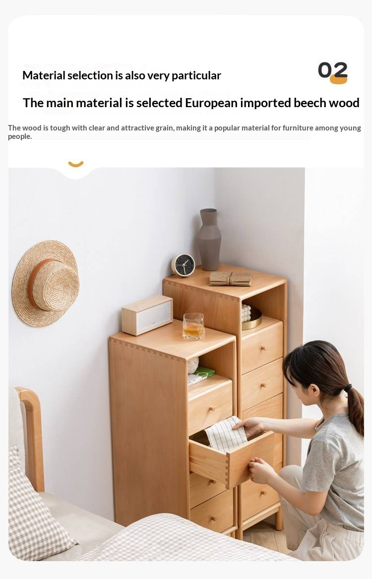 European Beech Solid Wood Storage Side Cabinet Combination