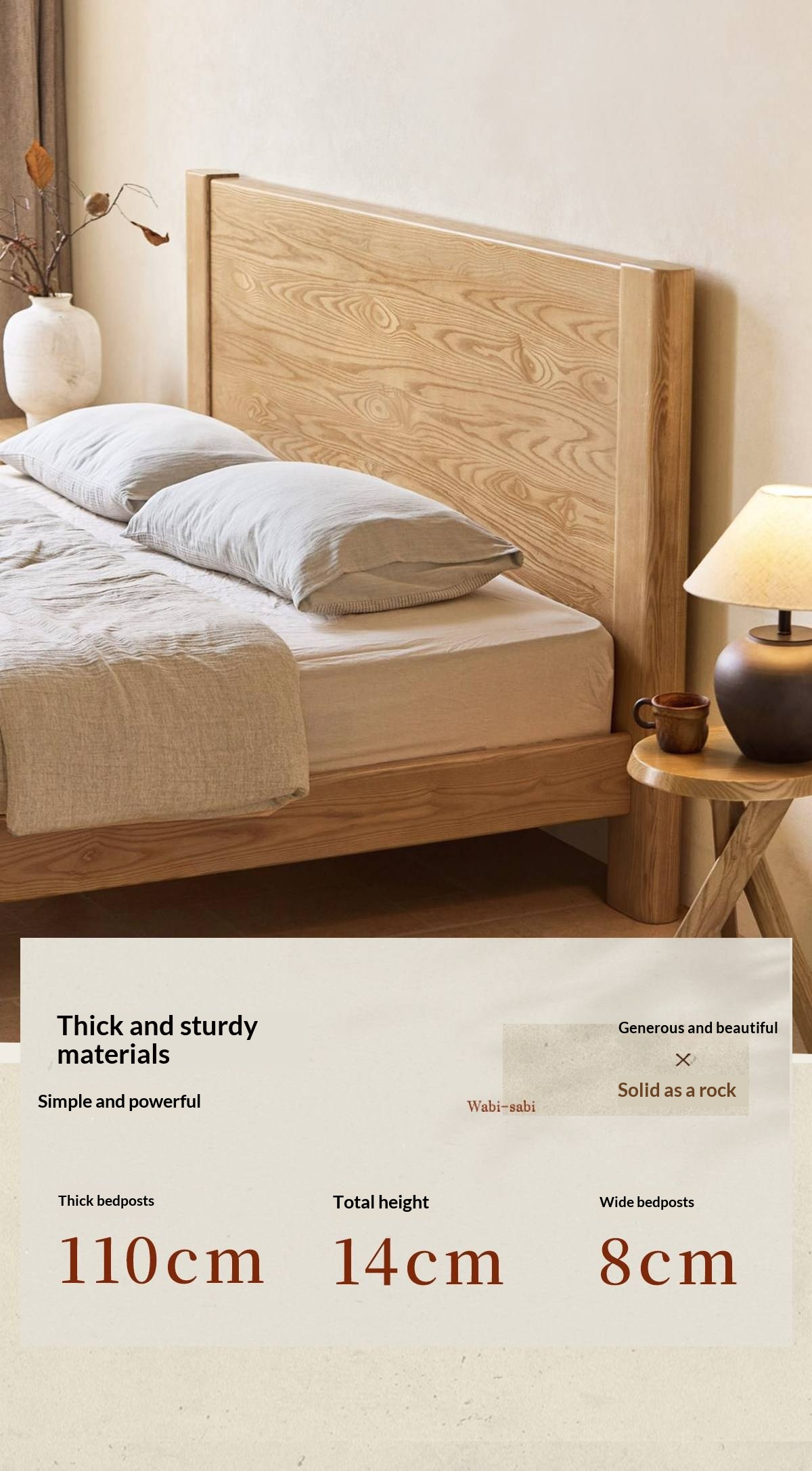 White Ash Solid Wood Platform Bed with Tall Flat Panel Headboard