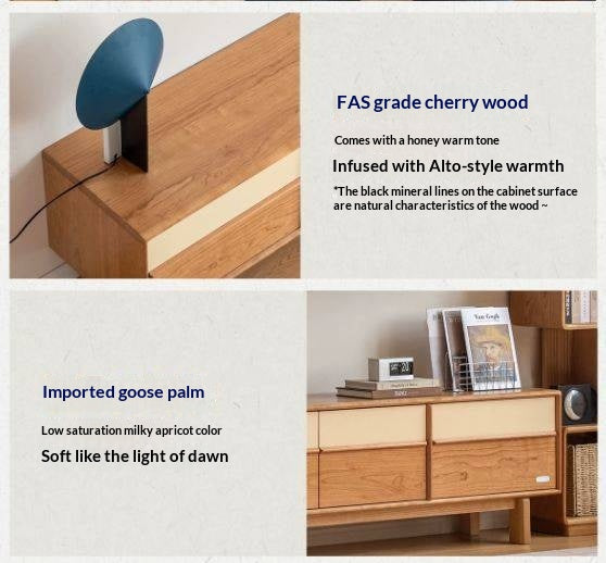 Cherry Solid Wood Two-Tone TV Console with Tapered Legs