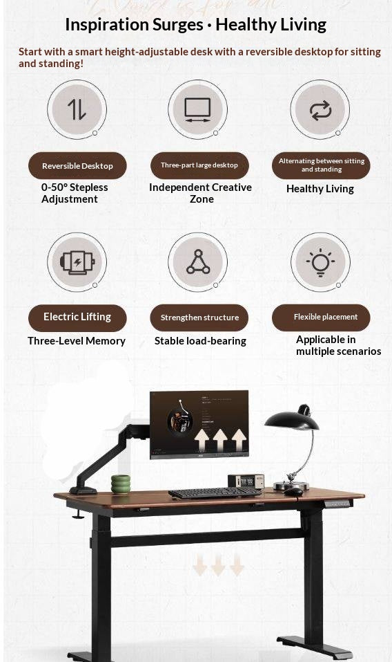 Black Walnut, Oak Solid Wood Light Luxury Style Electric Lift Table.