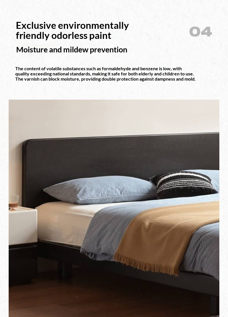 Rubberwood Solid Wood Bed — Modern Minimalist Large Slab Black Floating Bed