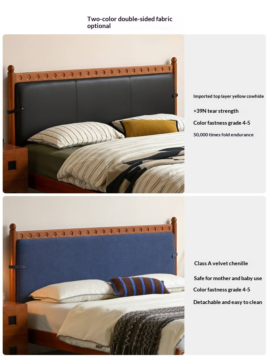 Poplar Solid Wood Vintage Soft Backrest Bed