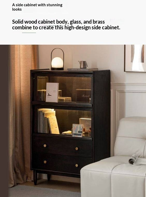 Ash Solid Wood Side Cabinet LED Lights Smoked