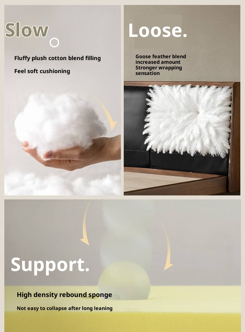 Black Walnut Solid Wood Italian Light Luxury Genuine Leather Soft Bed