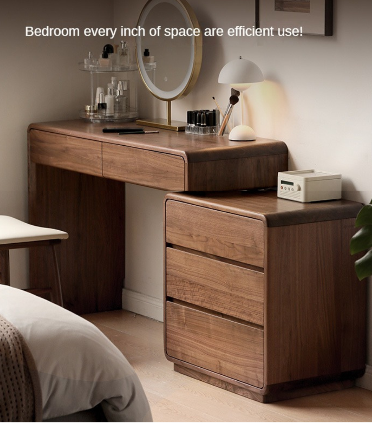 Black Walnut, Sandalwood Solid Wood Vanity Table Chest Of Drawers.