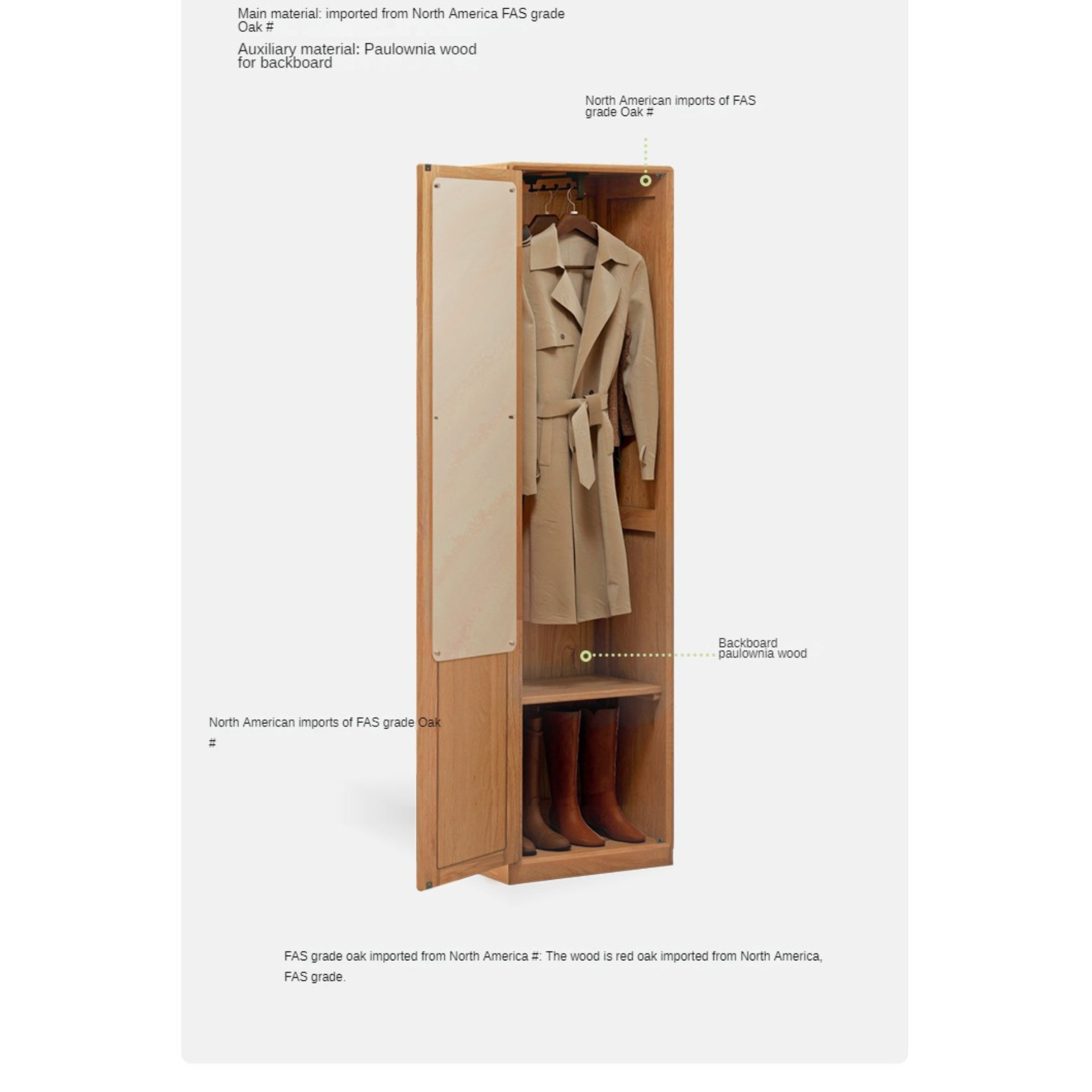 Oak Solid Wood Mirror Entrance Cabinet