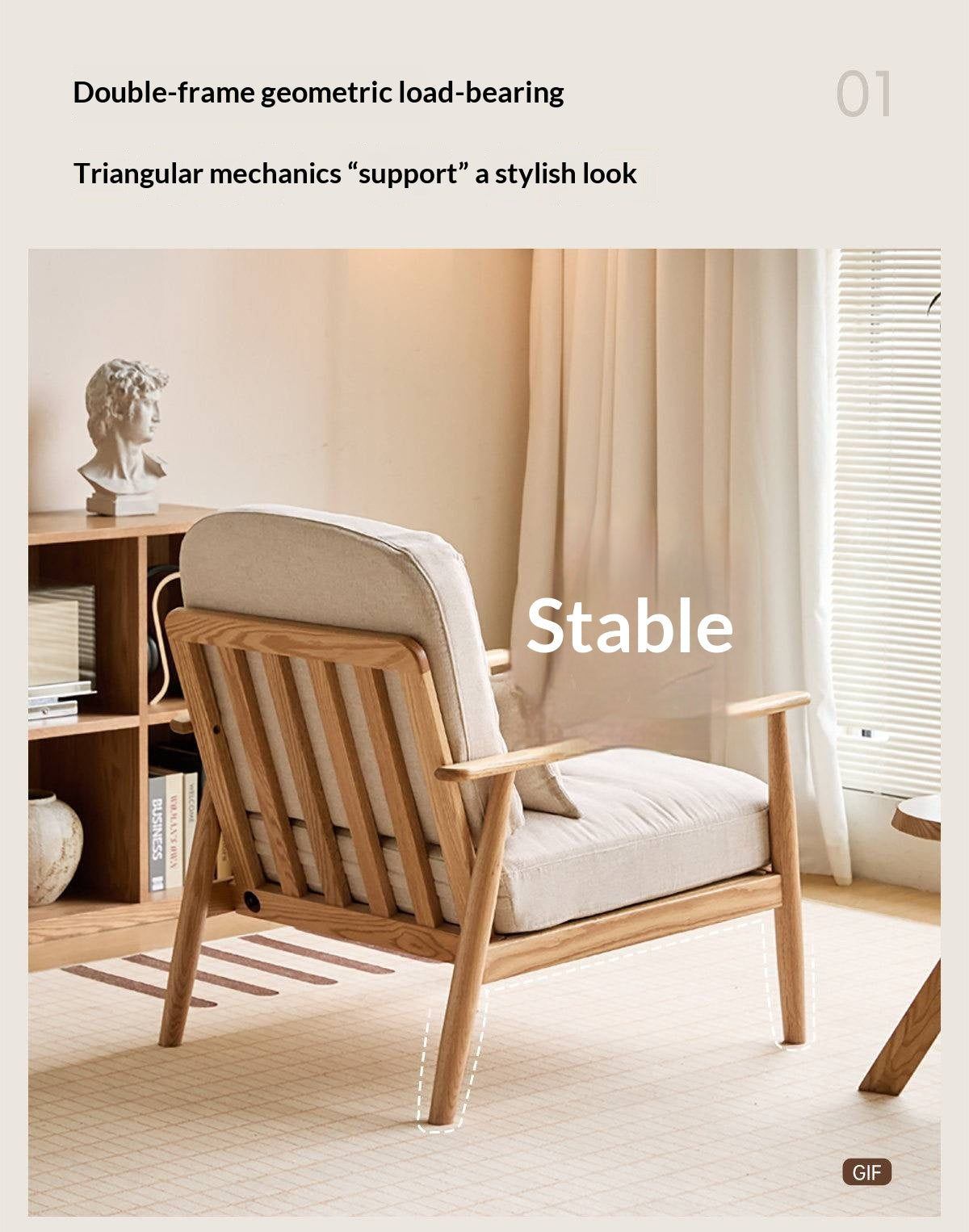 Oak Solid Wood Scandinavian Casual armChair