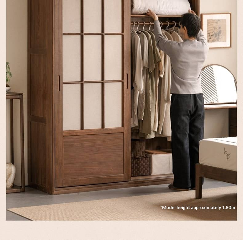 Black Walnut Solid Wood Wardrobe with Aesthetic Design