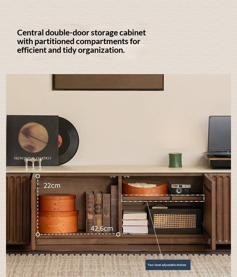 Black Walnut Solid Wood TV Cabinet with Vintage Style Floor-Standing Design