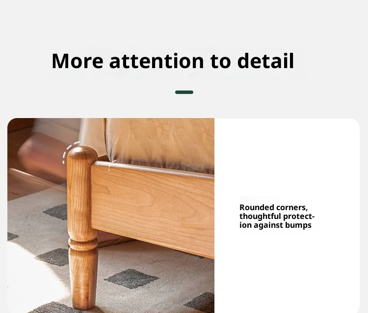 Cherry Solid Wood Rattan Bed Retro