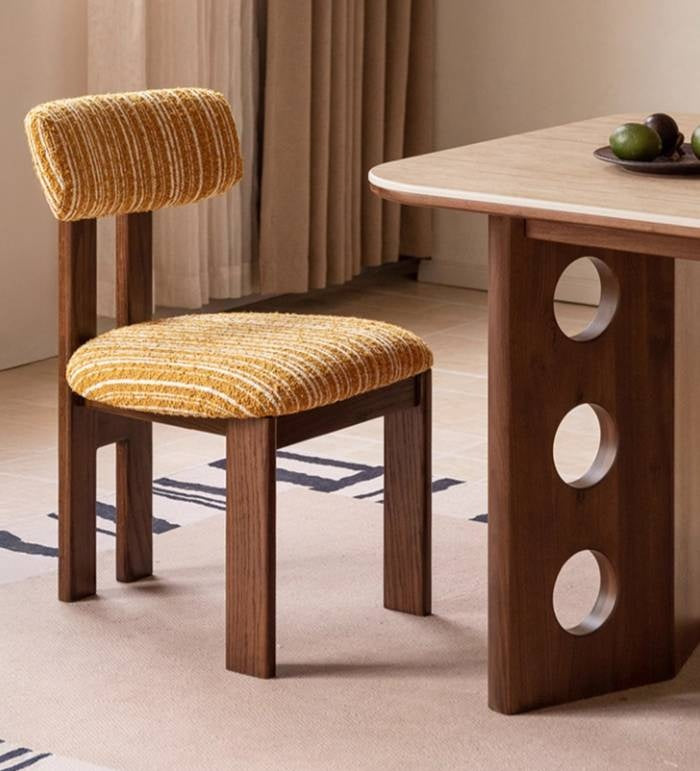 4 pcs -Oak, Black walnut solid wood Upholstered Dining Chair, Postmodern Retro