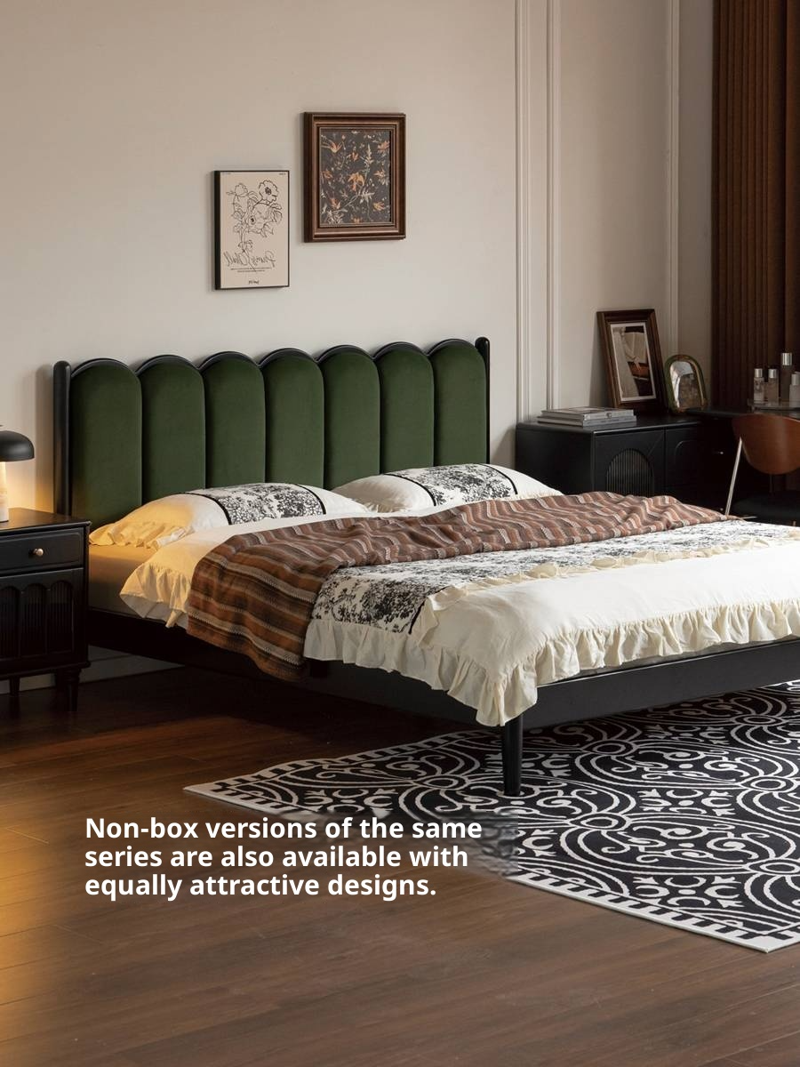 Rubberwood Solid Wood Upholstered Storage Box Bed, French Retro Style